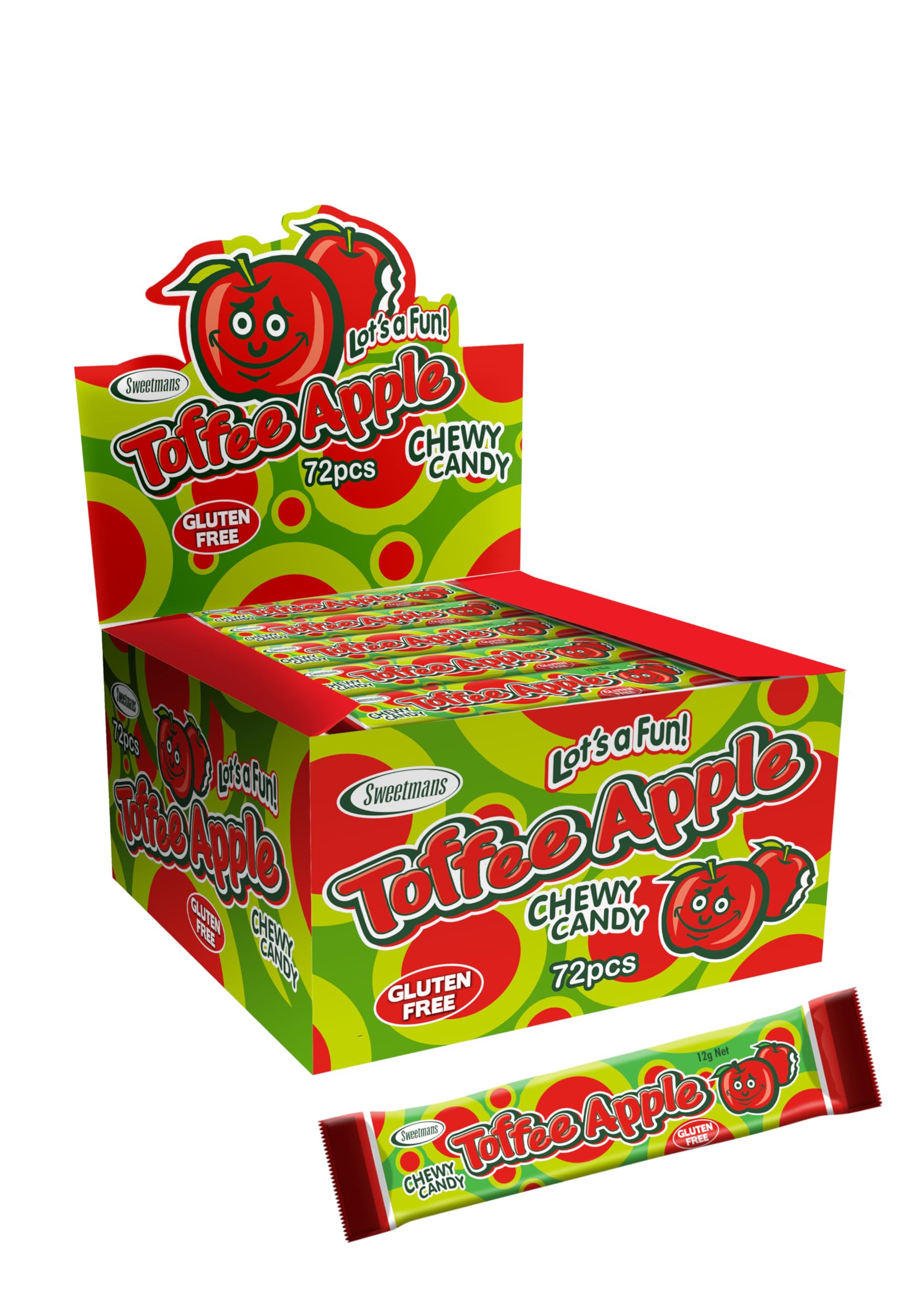 Sweetmans Toffee Apple 12g Bar - 72 Chews - Individually Wrapped