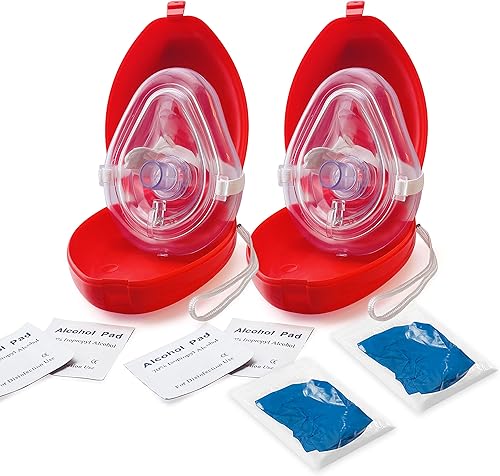 Miniatura 8 de Máscara médica de RCP - Máscara de resucitación de bolsillo de RCP, entrada de oxígeno, correa elástica para la cabeza, funda de concha,