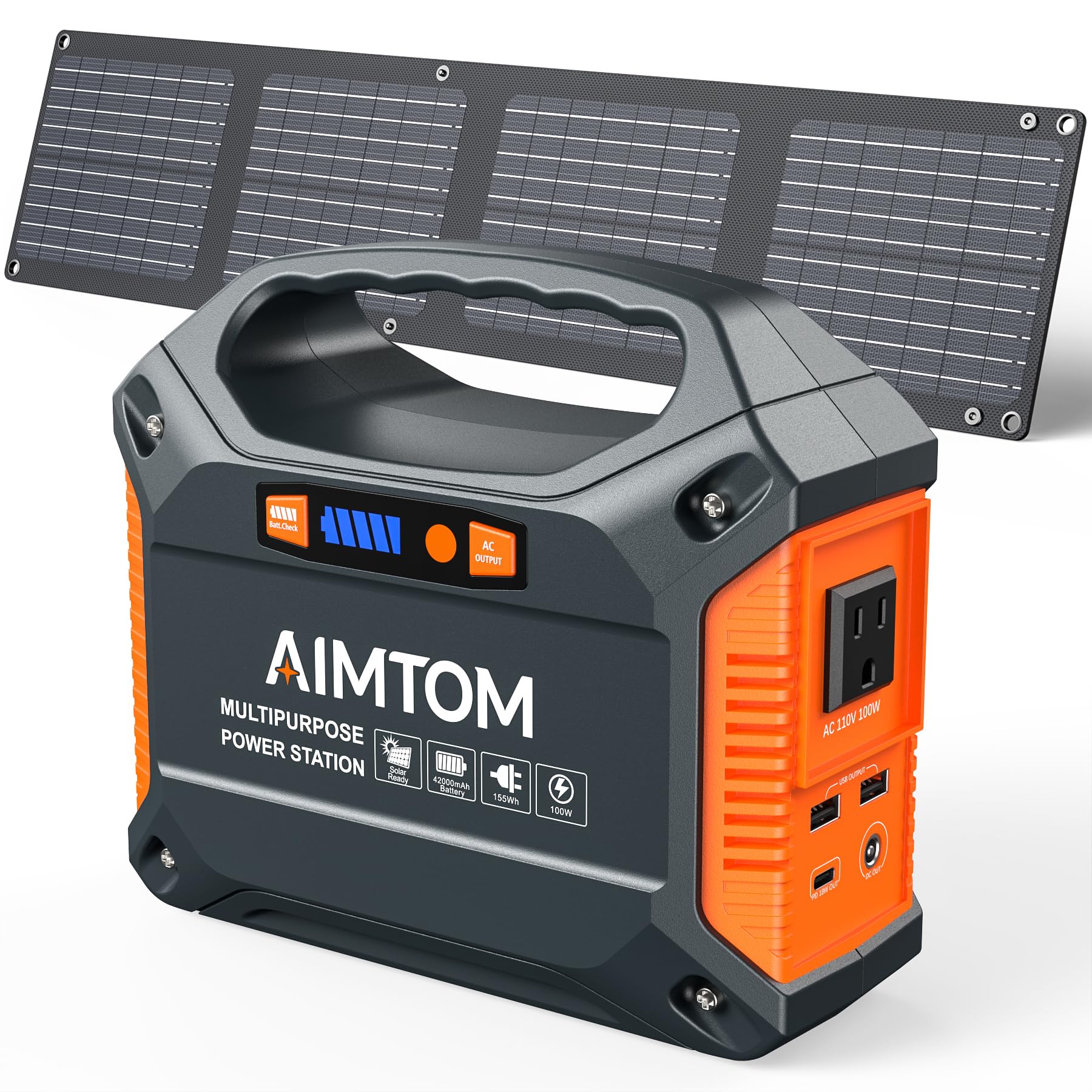 AIMTOM 155Wh Portable Power Station with 30W Solar Panel – 150W