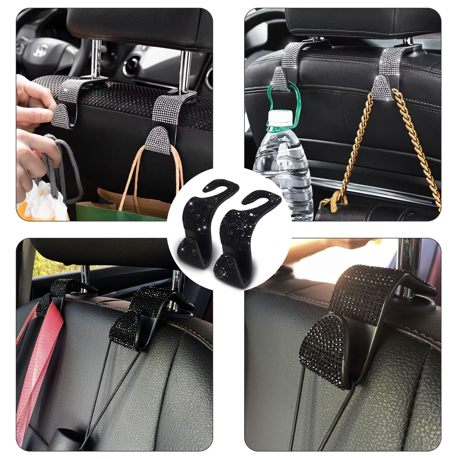 4 Ganchos Para Reposacabezas De Coche Con Diamantes De Imitación - Accesorio Bling Para Colgar Bolsos, Bolsas, Ropa, Ideal Para Mujeres