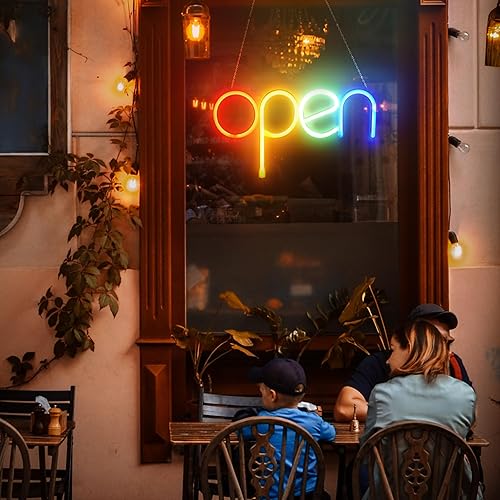 Miniatura 4 de Letreros de neón LED abiertos, luz de horario comercial, alimentado por cable USB o pilas AAA, letreros de tienda de escaparates para cafetería,