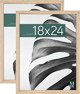MCS Studio Gallery 18x24 Poster Frame Natural Woodgrain, Vertical & Horizontal Wall Hanging Large Picture Frame for Photos, Posters & Art Prints (2-Pack)