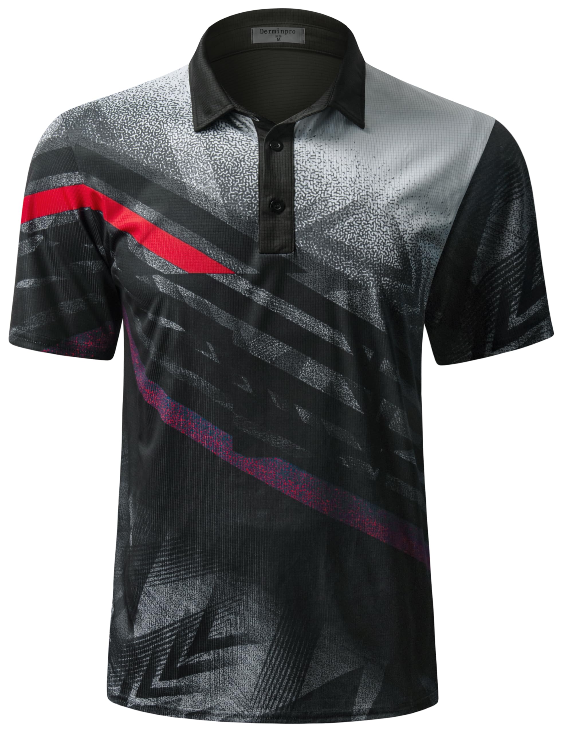 Derminpro Men's Lightweight Dry Fit Golf Shirts Short Sleeve Breathable Polo Tennis Shirts Red Black XX-Large