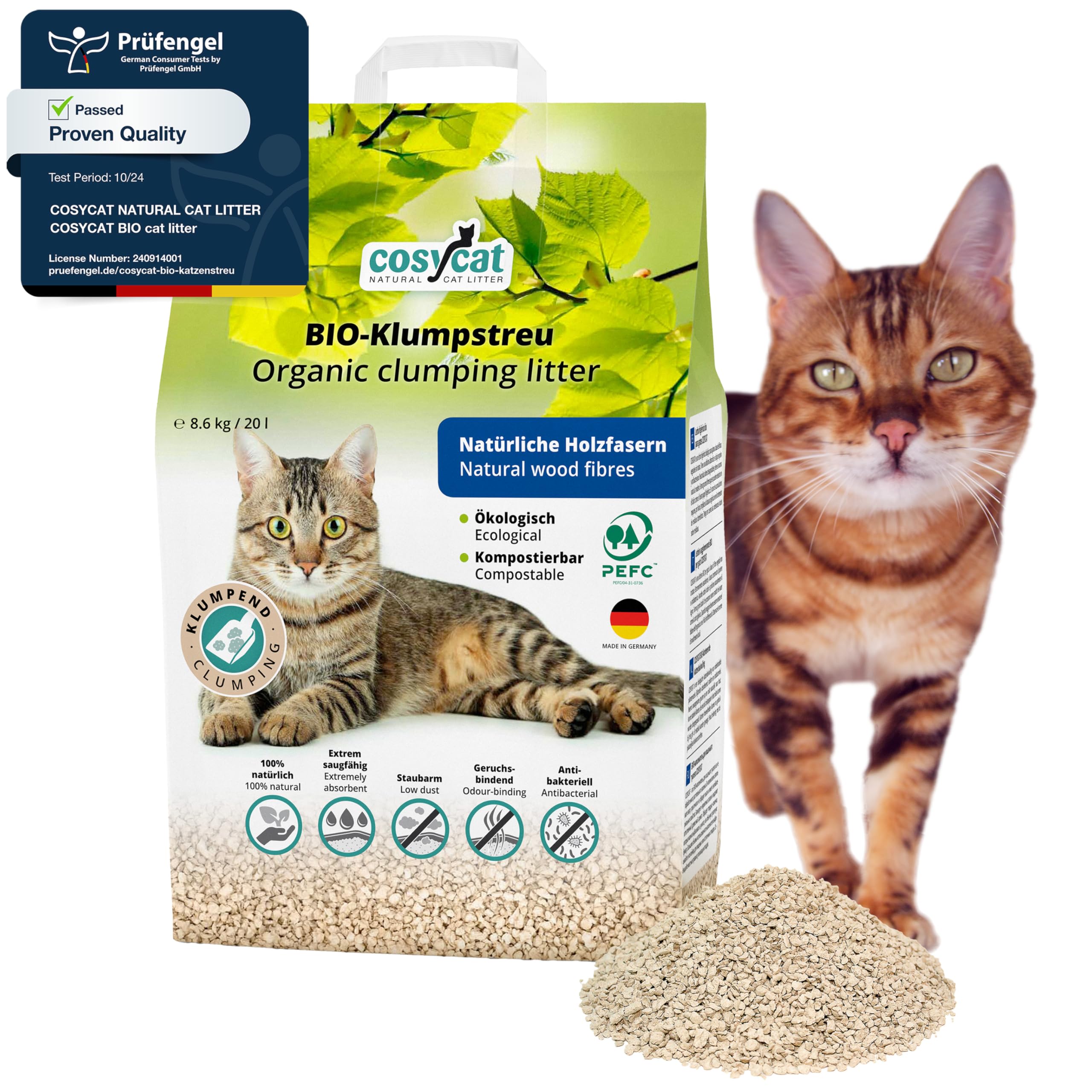 COSYCAT Clumping Wood Cat Litter, 100% Natural Wood Fibre product, dust-free (Fine Granule1x20l)