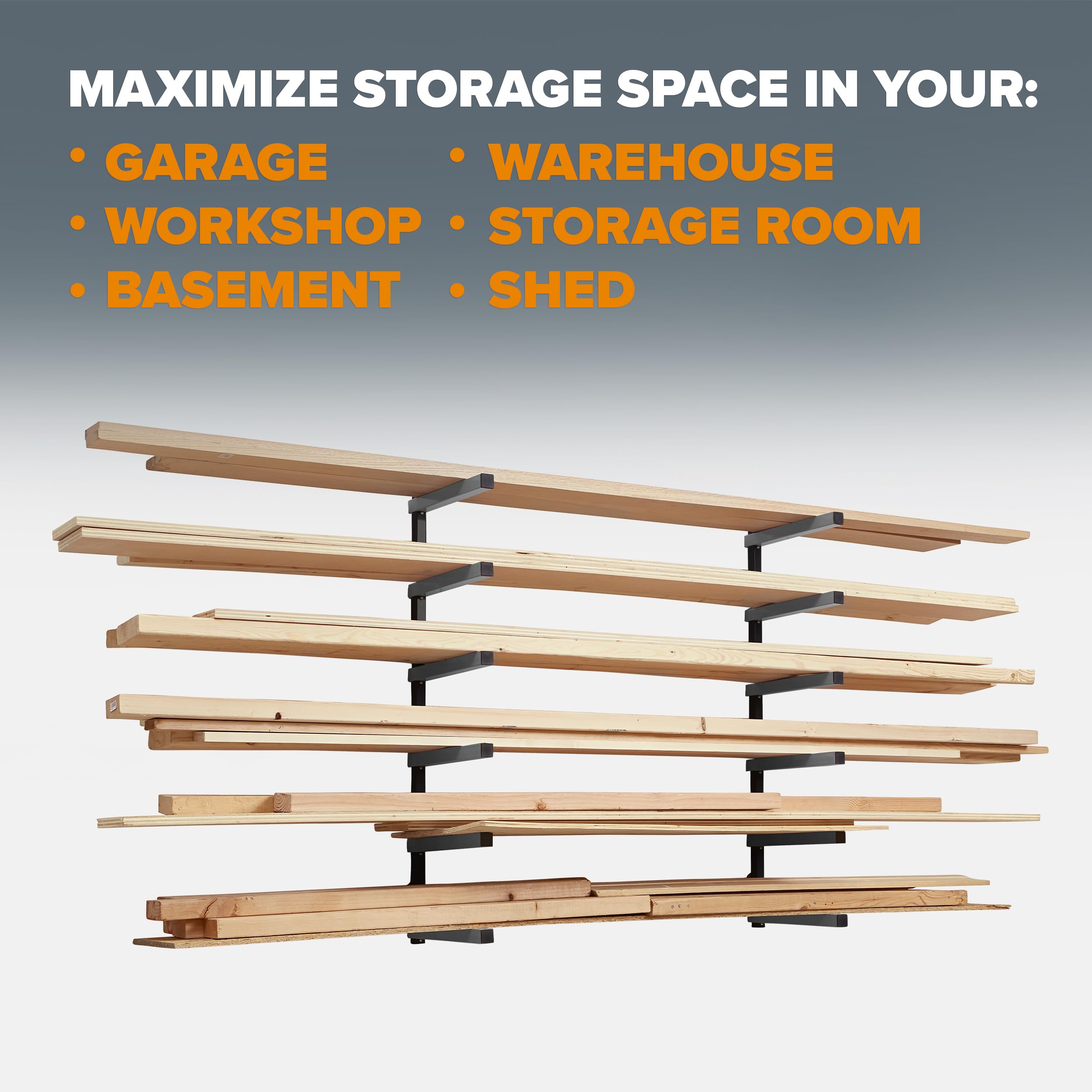 BORA Organizador de madera y estante de metal de almacenamiento de madera con soporte de pared de 6 niveles - Uso en interiores y exteriores, negro | PBR-006B