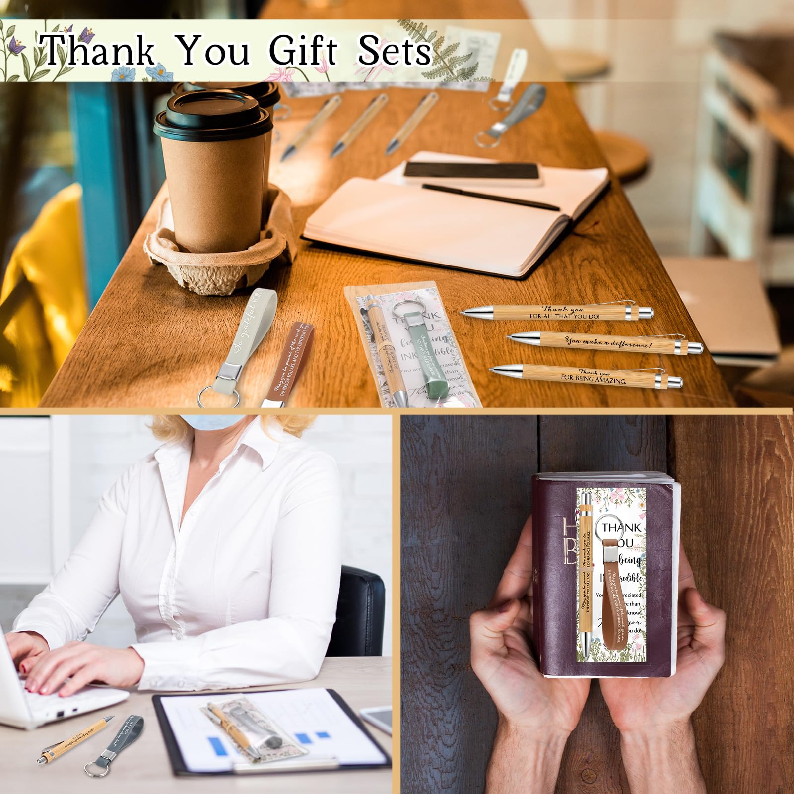 ReliThick 40 Sets Employee Appreciation Gifts – Bamboo Pens & Inspirational Bookmarks For Coworkers, Teachers, Nurses