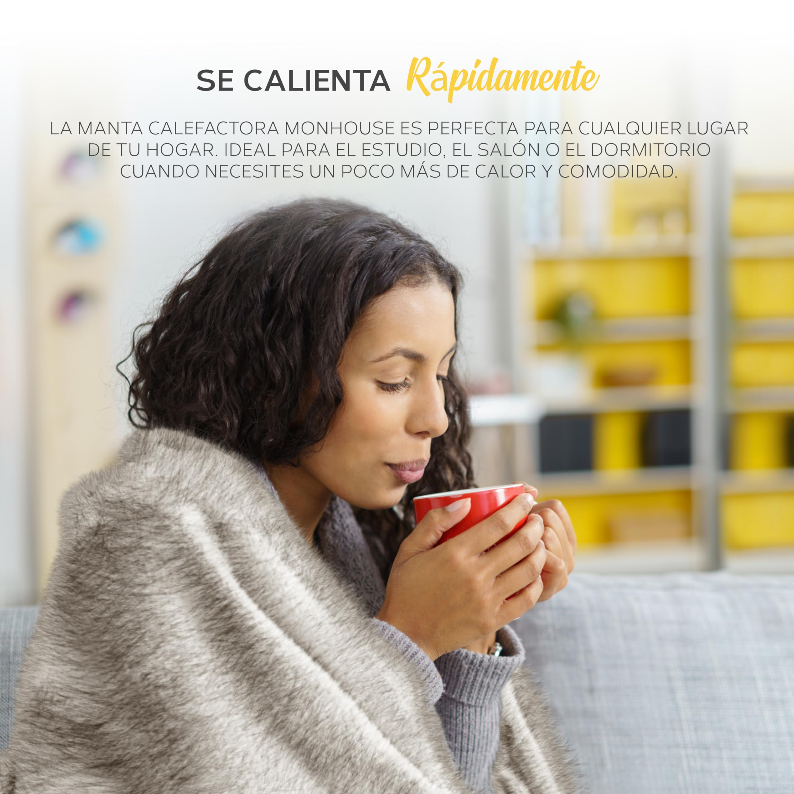 MONHOUSE - Manta Electrica - Controlador Digital - Temporizador de hasta 9 Horas, 9 Configuraciones de Calor, Apagado Automatico - Lavable a Maquina - Individual 130x160cm - Gris Pelo