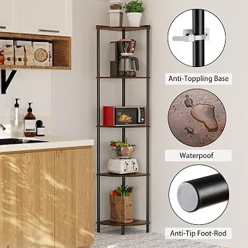 SUNMORY 5 Tier Corner Shelf Stand,Industrial 65 Corner Shelves Display Shelf for Living Room Decor,Wall Corner Bookshelf Multi Unit Organizer,Tall Shelf Plant Stand for Bedroom,Bathroom,Small Space