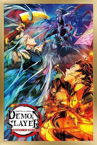 Miniatura 7 de Trends International Demon Slayer - Póster de pared Key Visual 2, 22.375 x 34 pulgadas, versión enmarcada de madera de granero