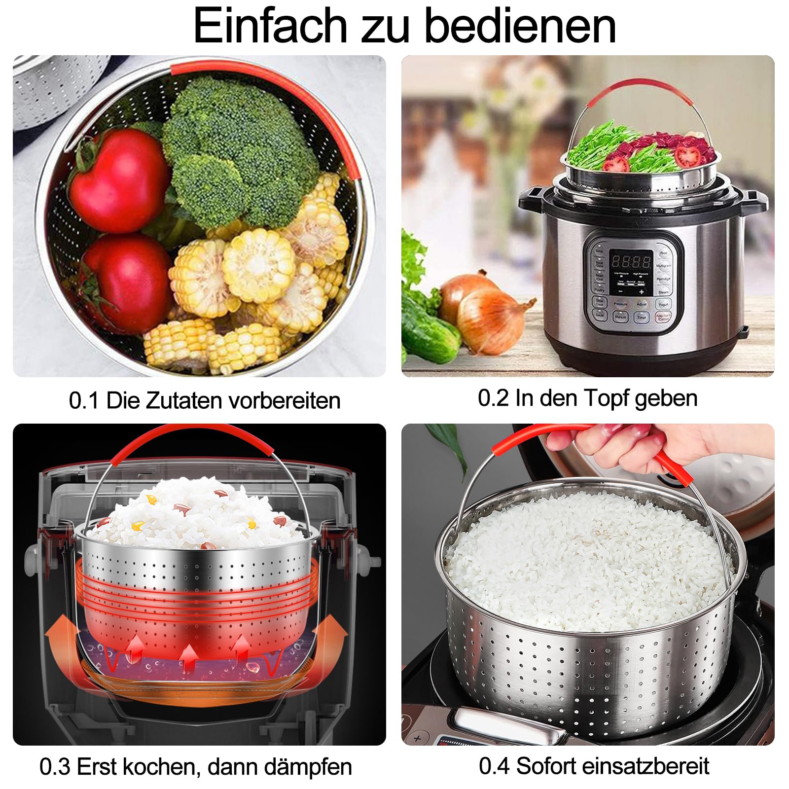 Cuit-vapeur En Acier Inoxydable 304 - Diamètre 21,6 Cm, Capacité 6 L, Poignées Silicone - Pour Légumes, Riz, œufs, Dim Sum