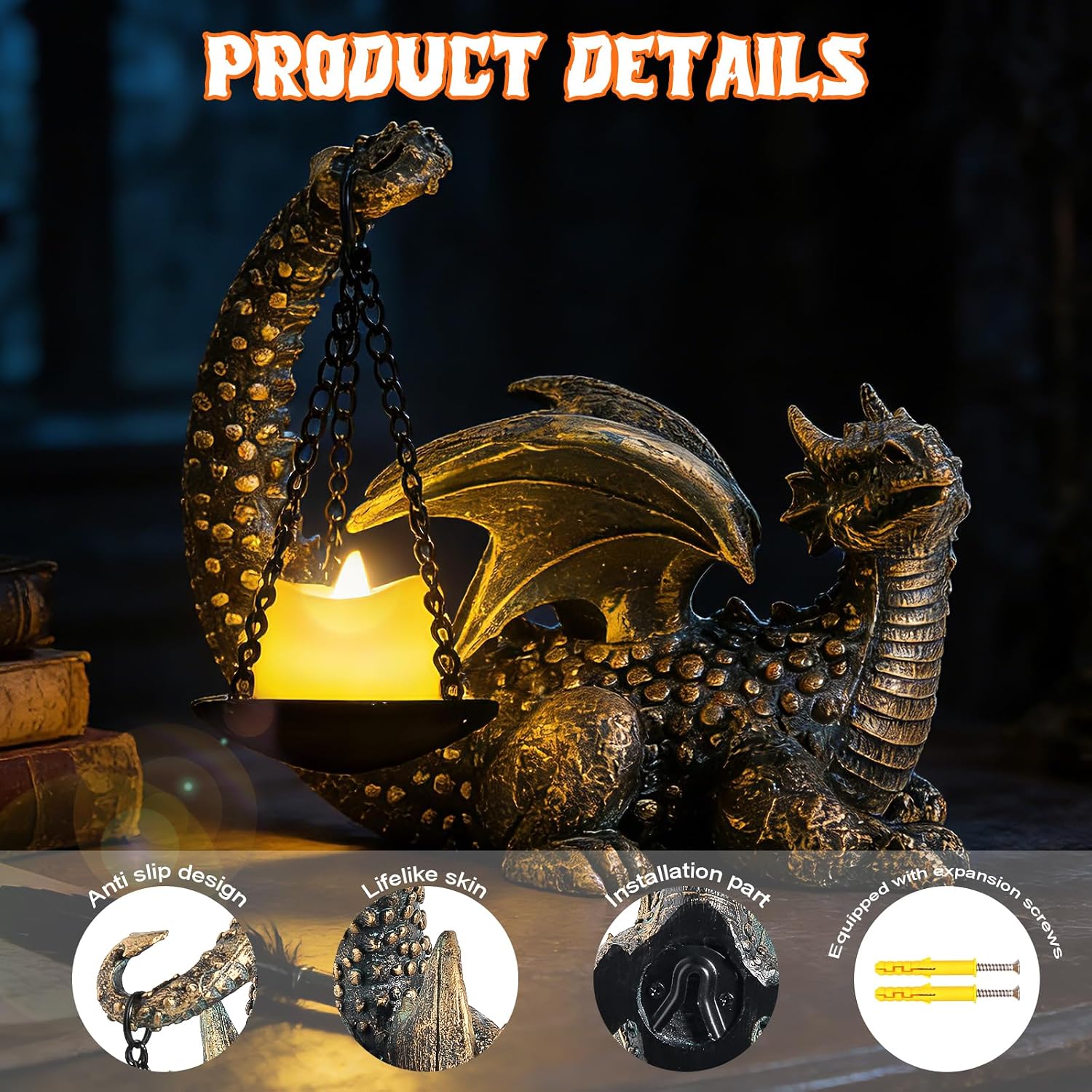 Dragon Wall Decor Outdoor Gothic Candle Holder Sculpture for Garden Patio Yard with Fantasy Dragon Statue Unique Dragon Gifts for Women Men Lovers Bronze