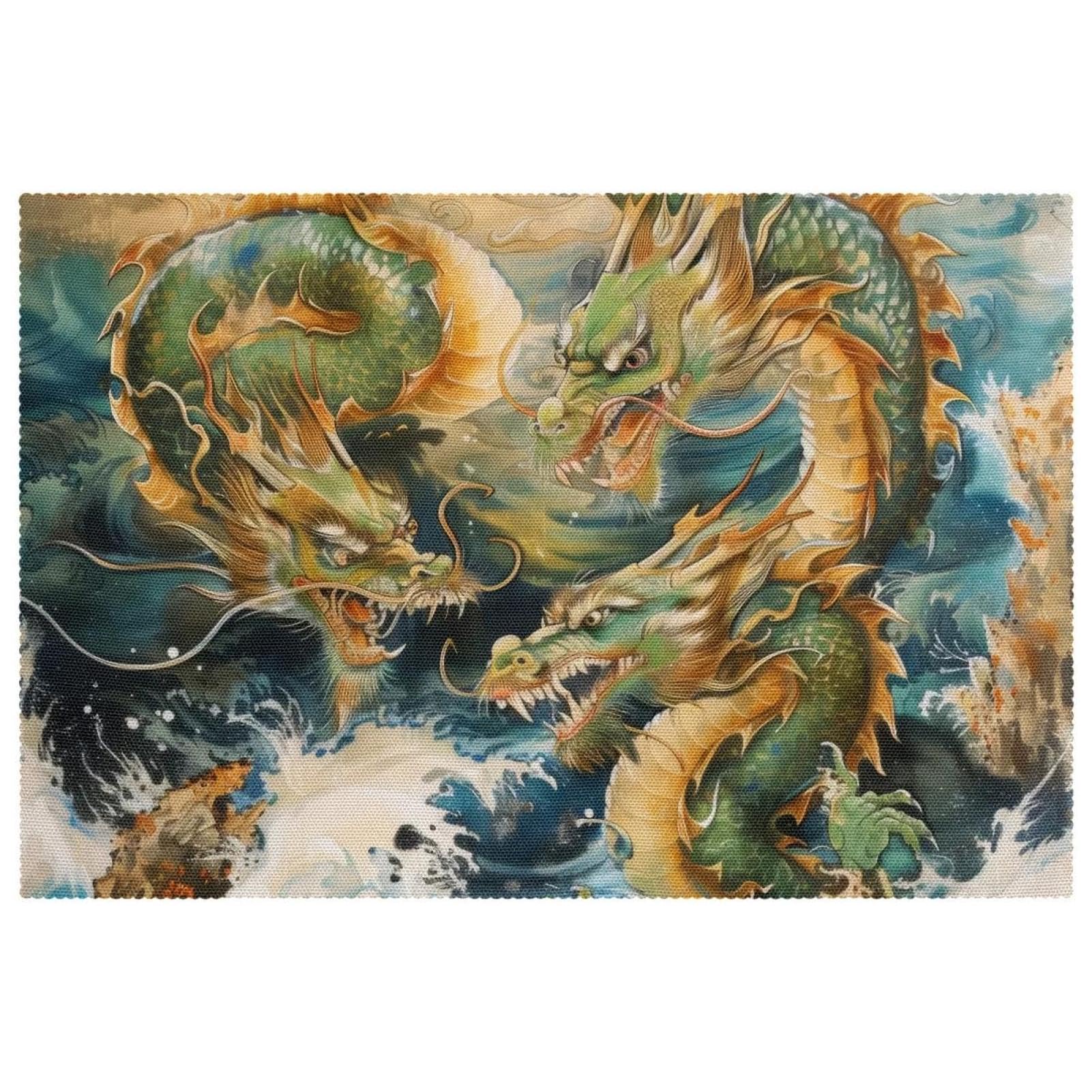Set de table lavable premium motif vagues de dragon chinois