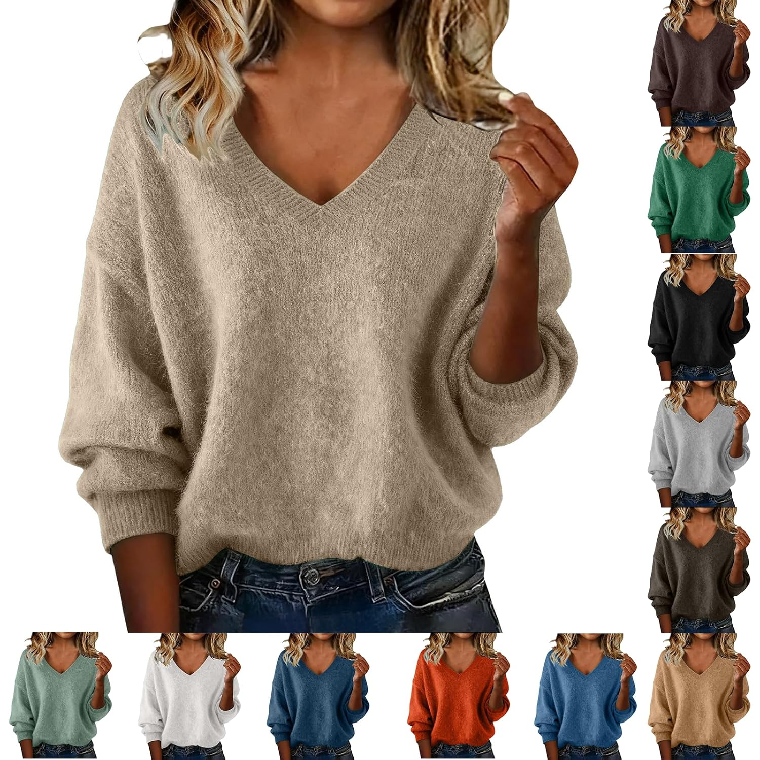 V Neck Sweaters for Women Cute Kint Sweater Pullover Tunic Tops Long Sleeve Shirts Warm Winter Clothing 2025