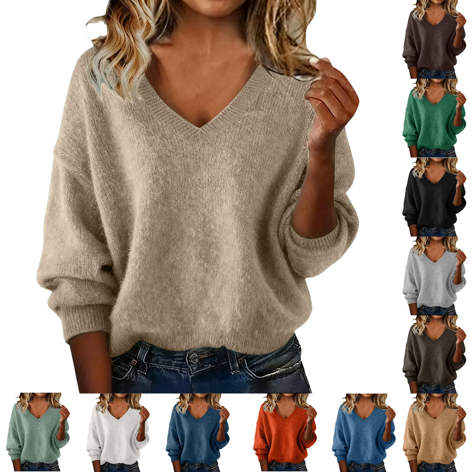 V Neck Sweaters for Women Cute Kint Sweater Pullover Tunic Tops Long Sleeve Shirts Warm Winter Clothing 2025