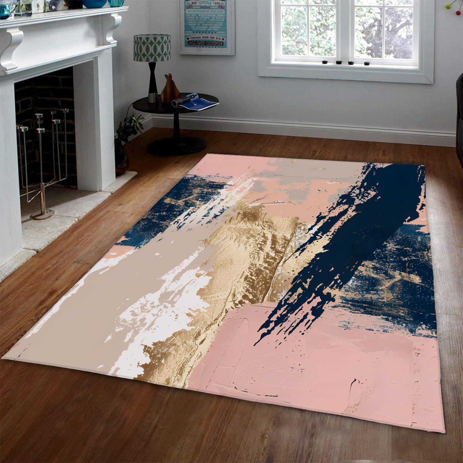 Tapis de bain abstrait rose bleu grand format salon et bureau