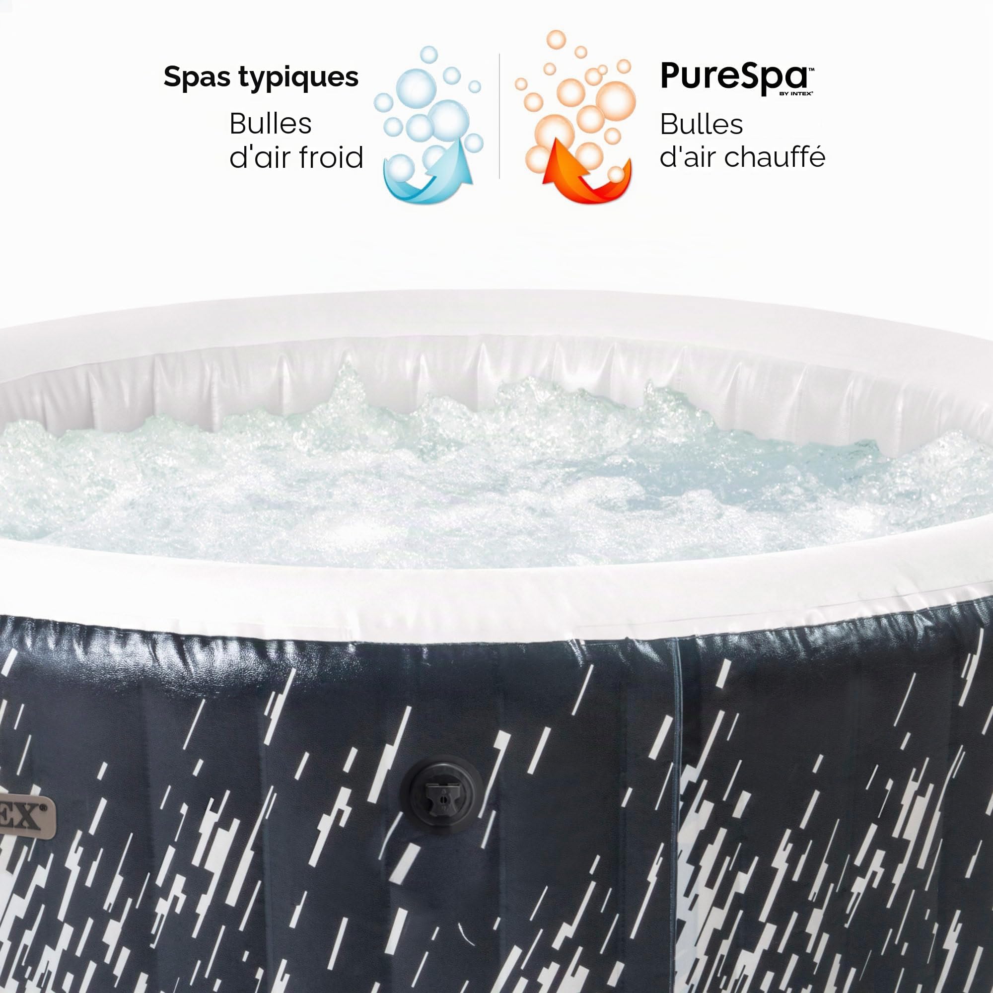 Intex 28494NP - Hydromassage gonflable rond PureSpa Bubble Glow Deluxe, 4 places, 140 jets, PVC, LED multicolore, 196 x 71 cm
