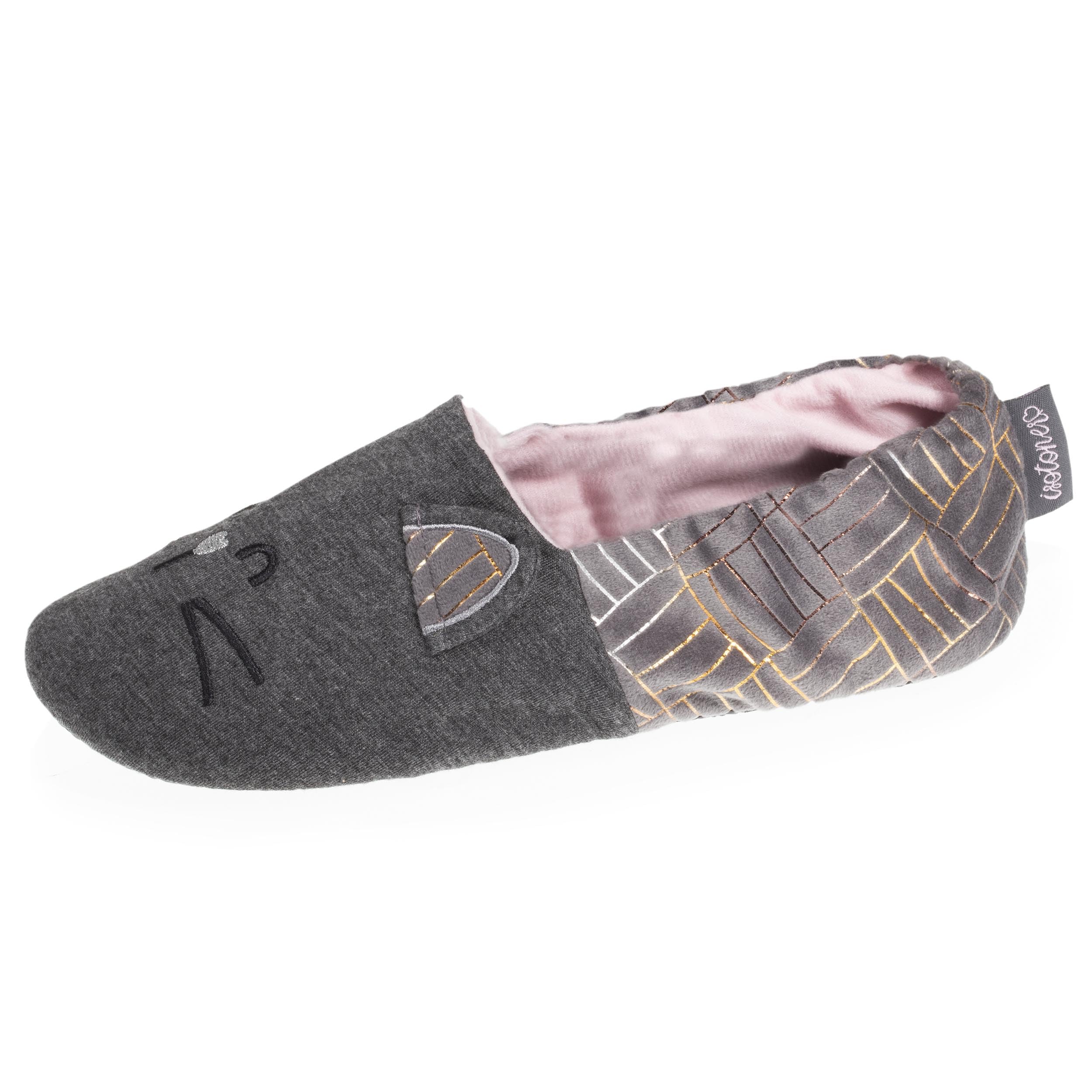 Isotoner Chaussons extra-​light pantoufles Slippers femme en jersey et semelle à picots antidérapants, 35/​36 EU, gris chiné foncé