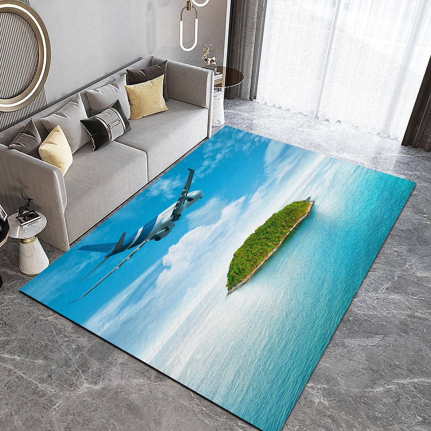 Tapis Avion Salon Chambre 160x200 cm Duveteux Doux Confort Tapis Paysage 3D Lavable Antidérapant Poil Ras Moquette pour Chevet Couloir Intérieur et Extérieur Rug Décorer(Image1-8)