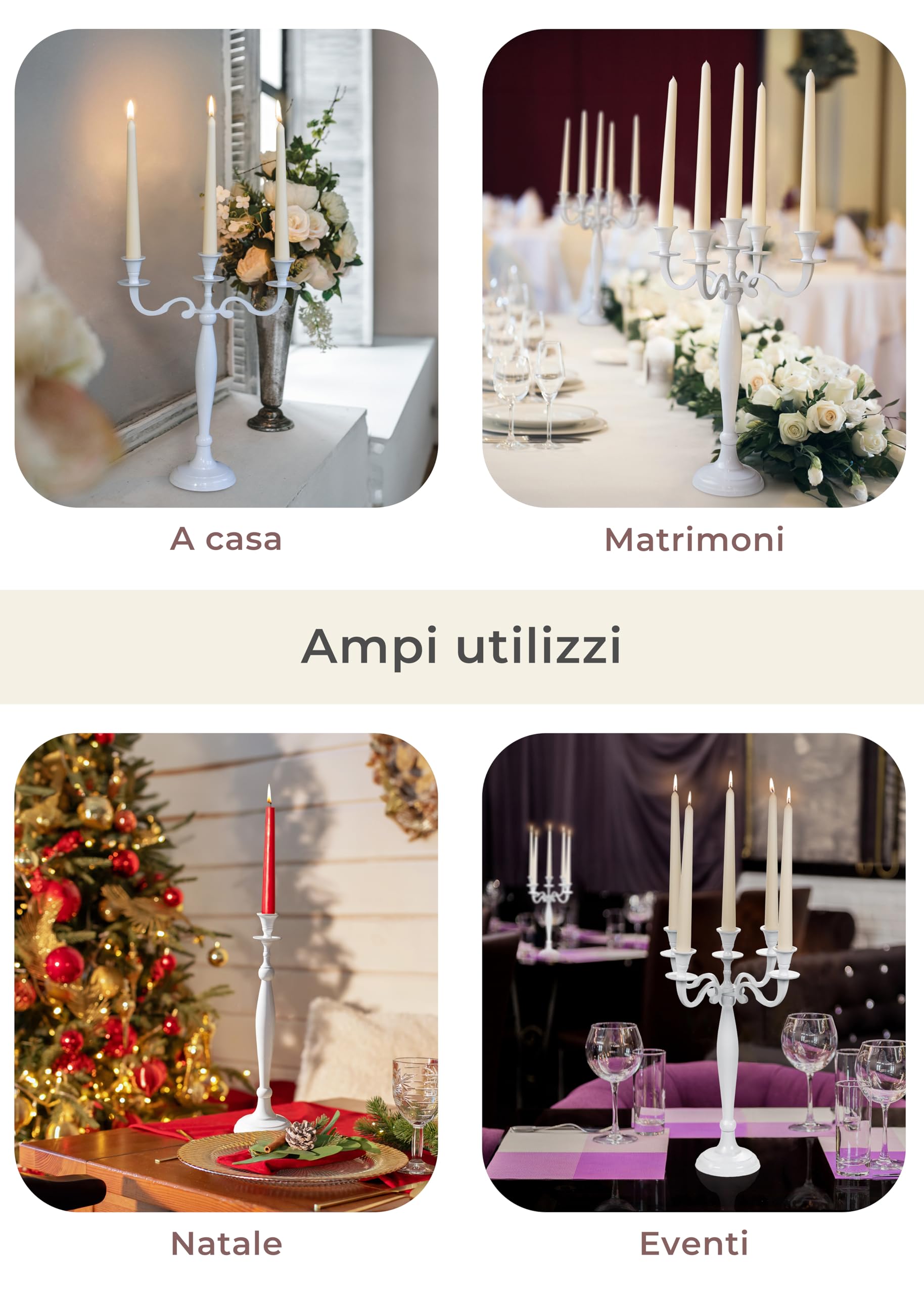 Portacandele, per Tavolo in Metallo 5 Bracci Stand centrotavola Matrimonio Evento candelabro casa Candela Bastone Tavolo da Pranzo Decorazione Tea Light (Argento