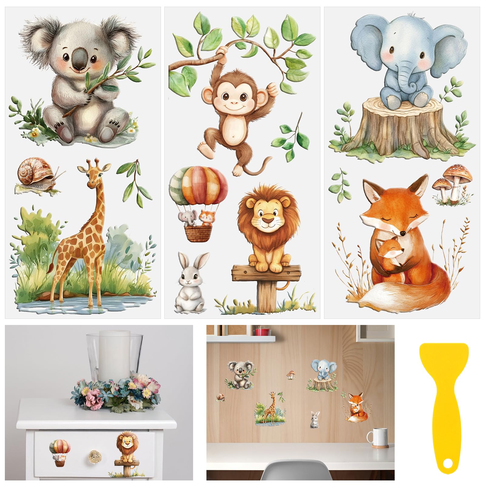 HICOHAND Rub on Transfers Stickers for Crafts 3 Sheets Jungle Animal Theme Furniture Transfers Decor Decals for Glass Porcelain Wood Plastic Photo Albums Bedroom Home Decor