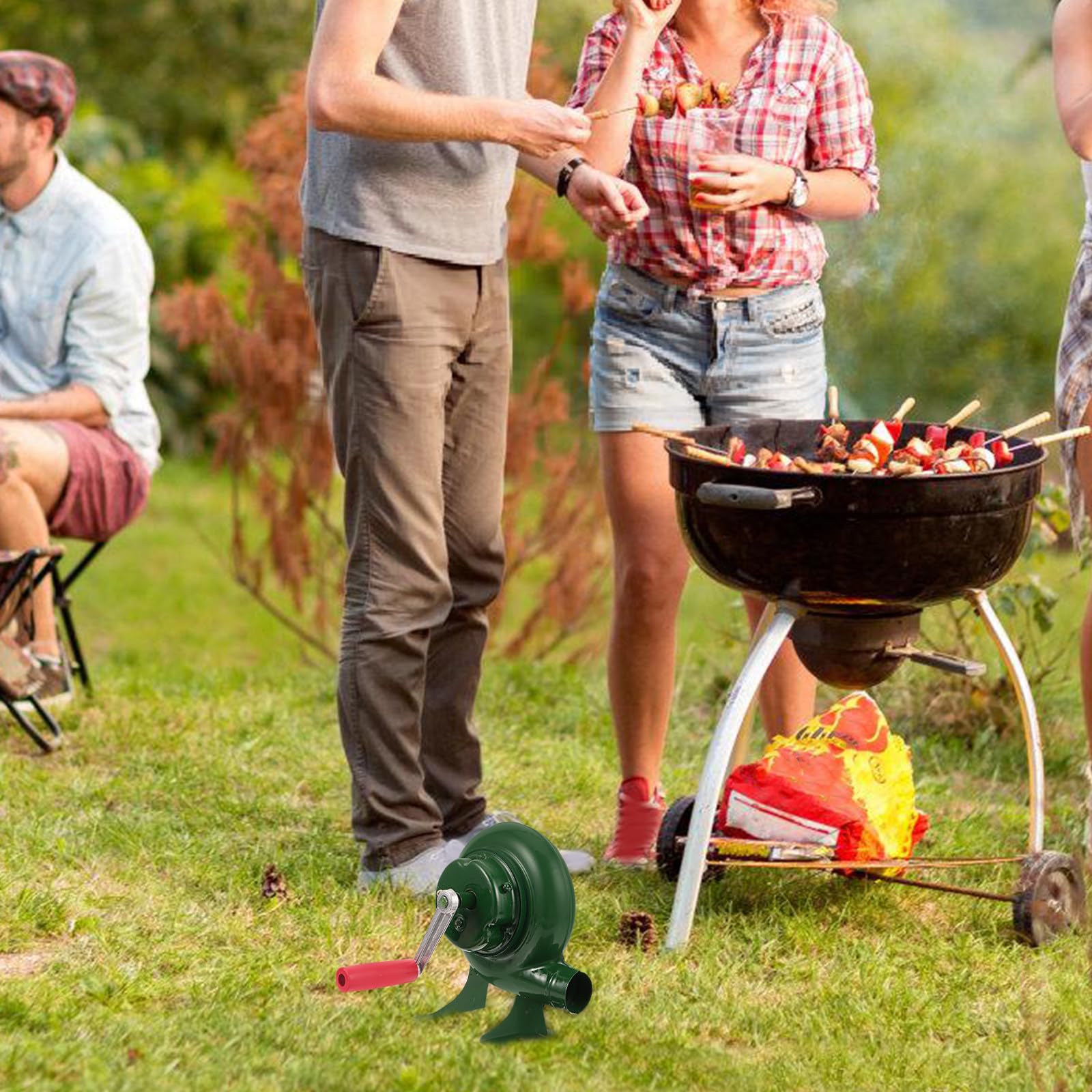Uonlytech Soffiatore Antincendio Manuale in Ferro Verde per Barbecue, Ventilatore Portatile a Manovella, Accessorio Comodo per Accendere Rapidamente Carbone e Campeggio