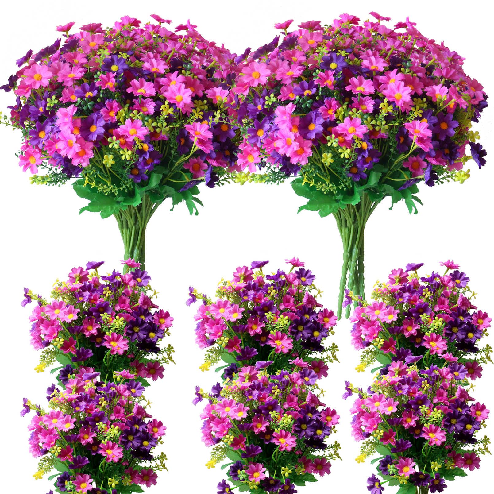 12 Bundles Outdoor Artificial Daisy Silk Flowers Fake Wildflowers UV Resistant Faux Flowers Plastic Plants Greenery Floral Arrangement for Indoor Pot Vase Graves Window Box Outside (Purple)