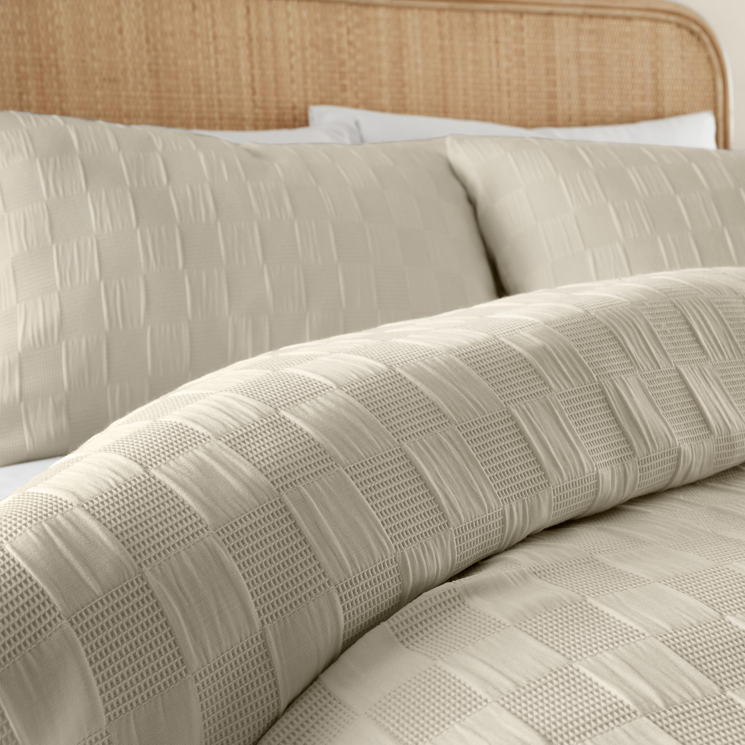 Catherine Lansfield Waffle Checkerboard Single Duvet Cover Set Natural - Image 3