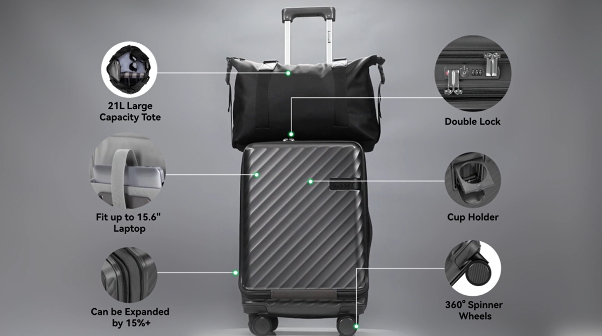 Luggex Piece Set With Compartment, Expandable Polycarbonate