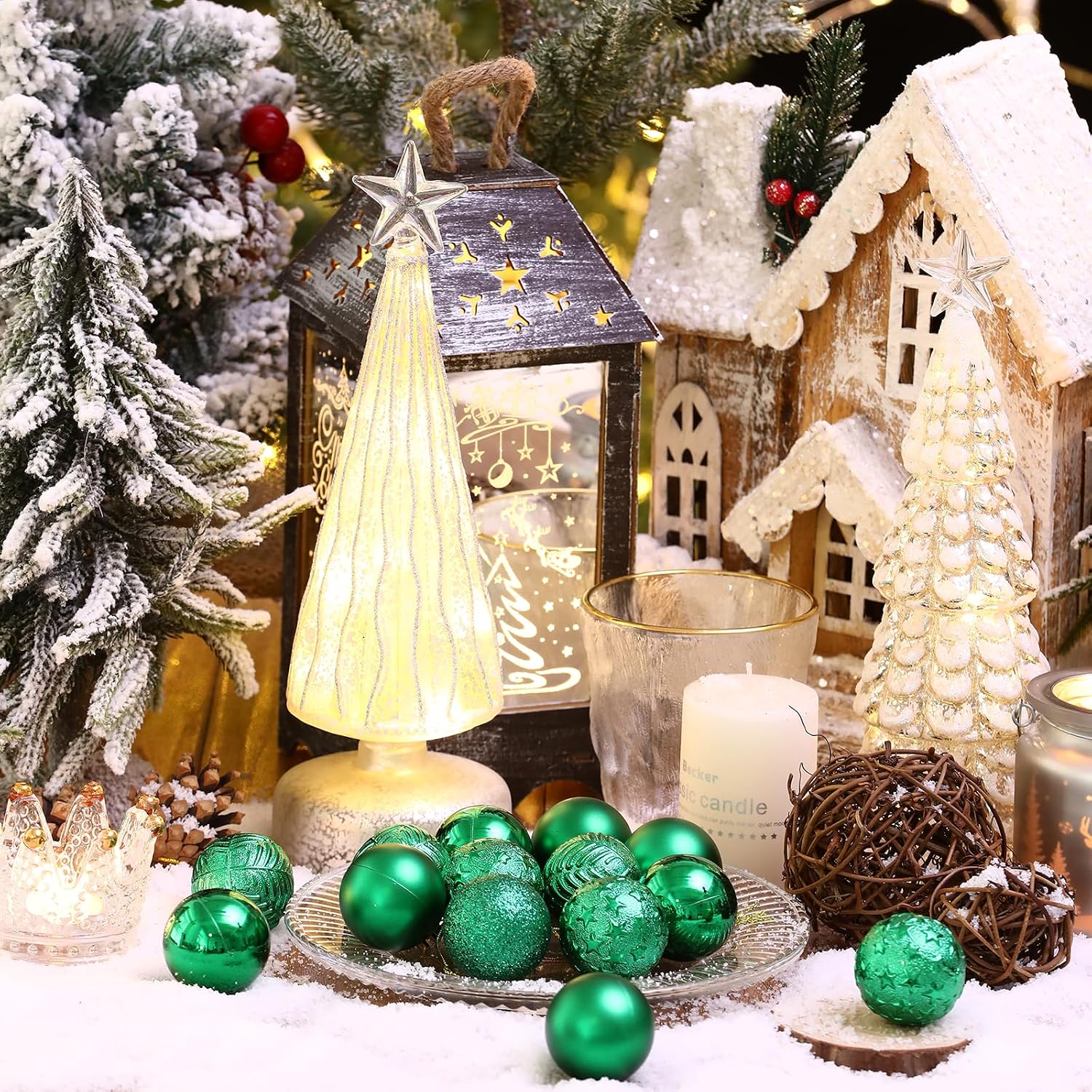 34カラット グリーン ミニクリスマスボールオーナメント 飛散防止 プラスチック クリスマスツリーデコレーション クリスマスパーティ