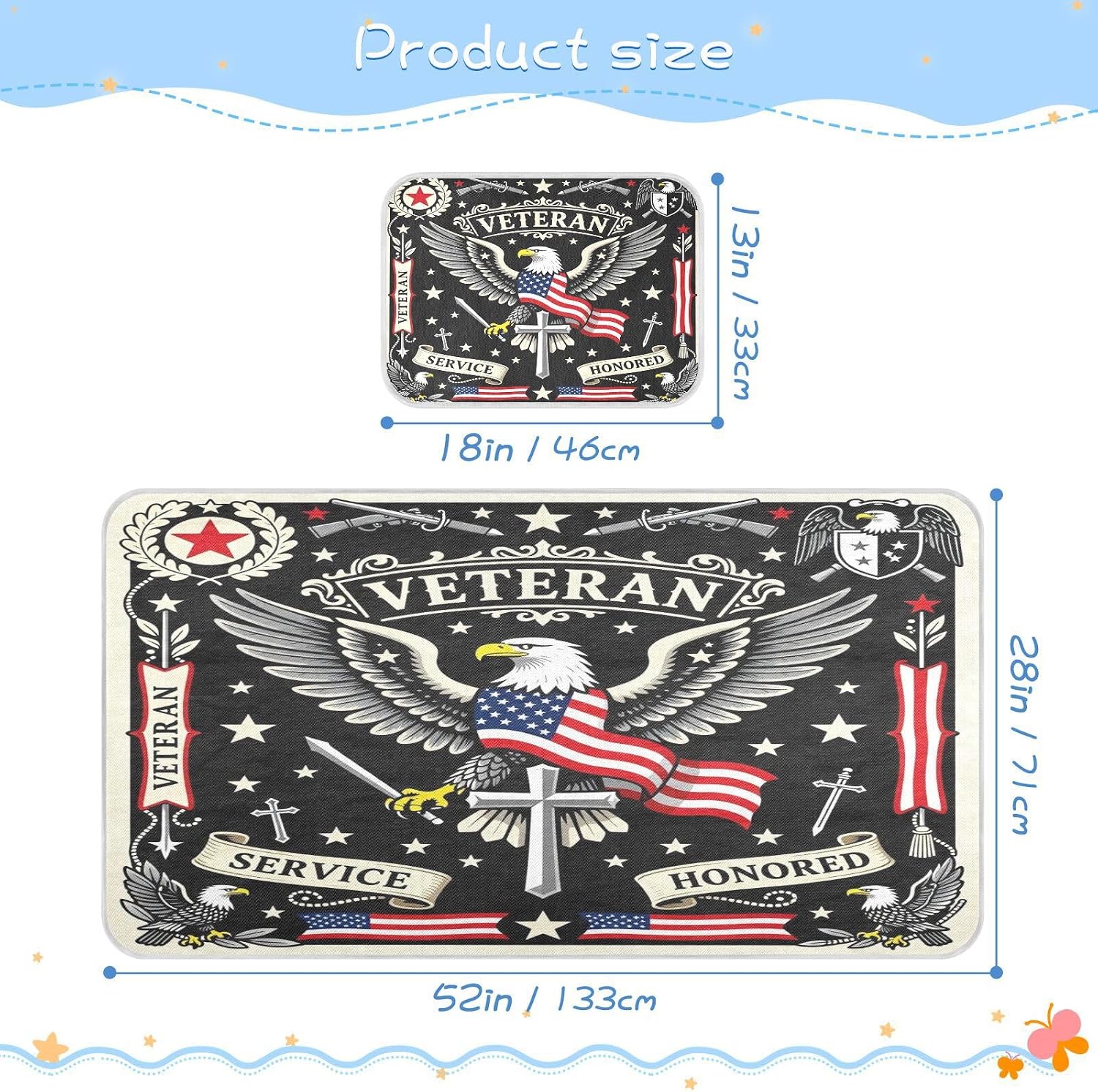 Cooling Baby Mattress pad Protector 28" x 52" Ultra Soft Flag Eagel Vintage Style Veteran Cross Crib Mattress pad for Baby&Toddler