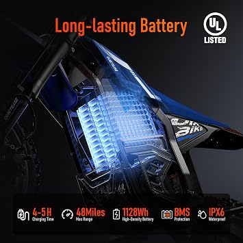 Electric Dirt Bike for Teens & Adults, 3000W Peak Motor Electric Motorcycle, 48V 23.4Ah Battery Off-Road E Dirt Bike with Hydraulic Brakes & 3 Speed Modes (Dark Blue)