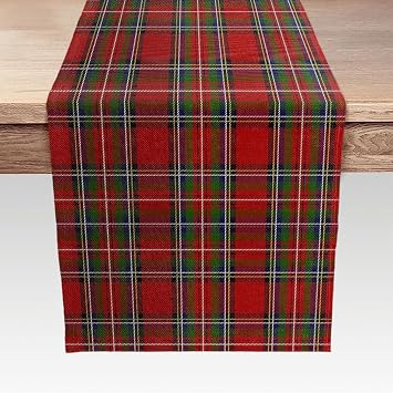 Christmas Checkered Tartan Table Runner, Red Green Buffalo Plaid Xmas Stain Resistant Washable Table Decoration for Dining/Parties/Dresser/ Living/ Kitchen /Holiday Decor, 13"x72"