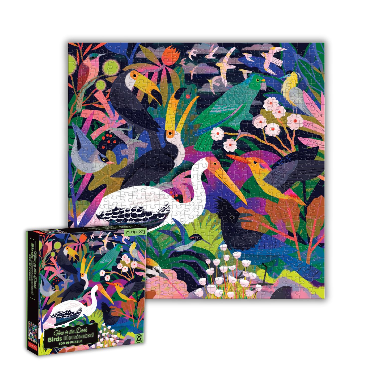 MudPuppyBirds Illuminated 500 Piece Glow in the Dark Puzzle