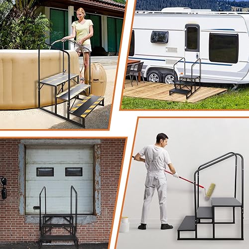 Miniatura 28 de Escaleras de 3 escalones para autocaravana, peldaños para bañera de hidromasaje, escalera de spa al aire libre con pasamanos, escalera portátil
