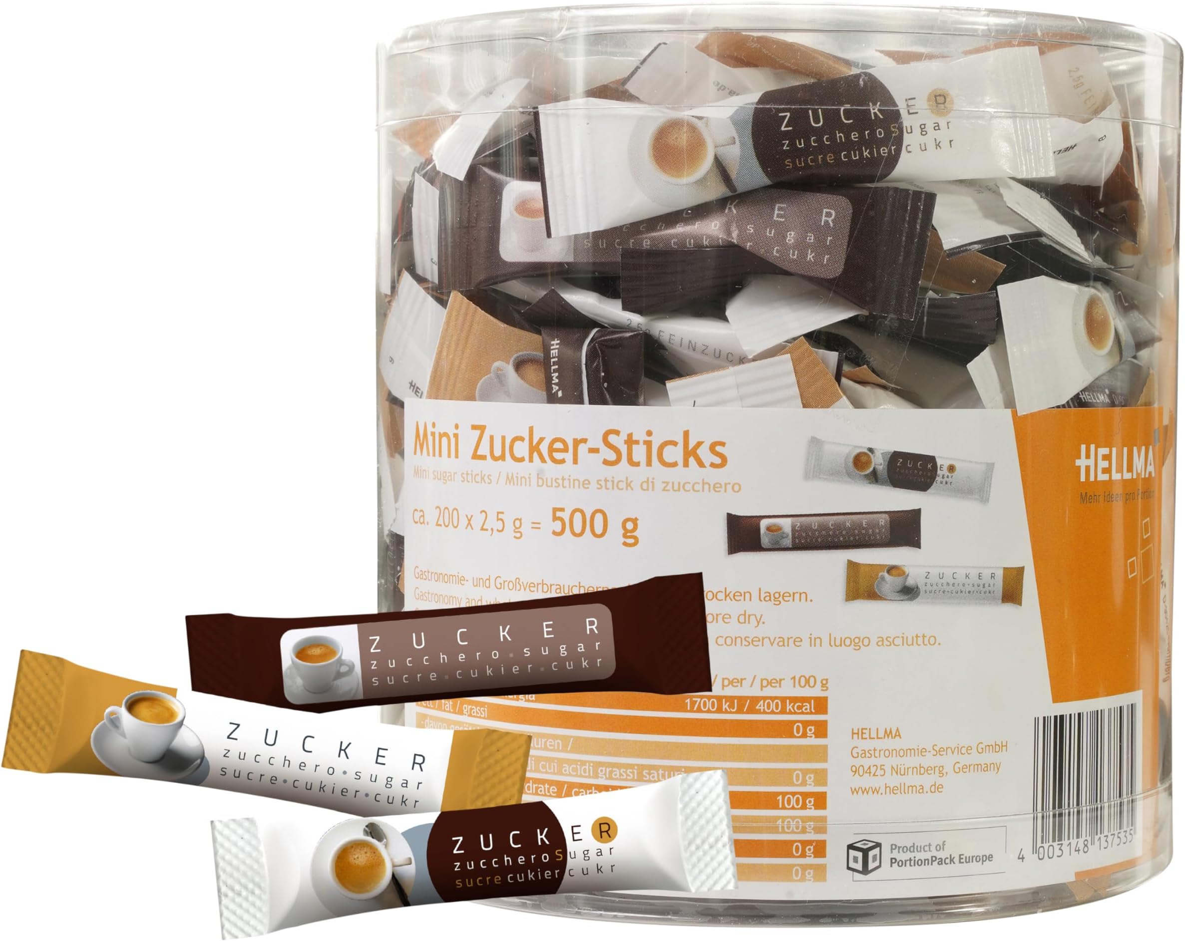HELLMA Mini Zucker-Sticks/60000092, 2,5 g, Inh. 200