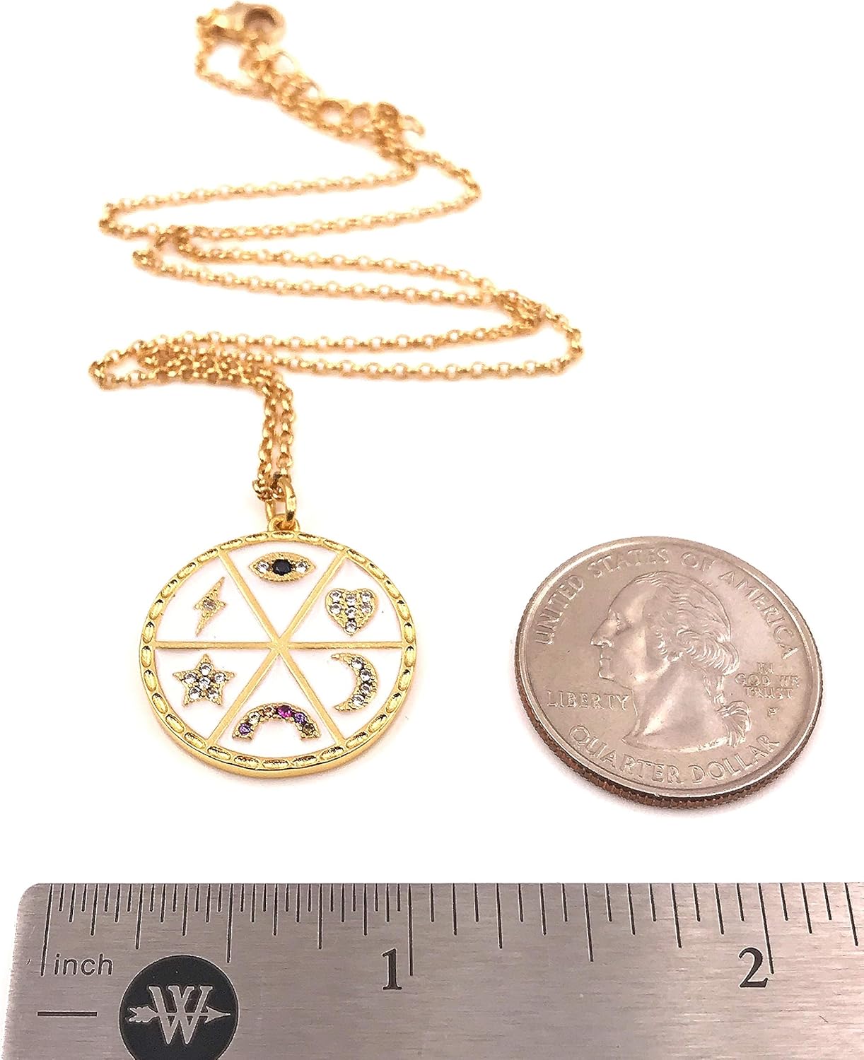 LESLIE BOULES Amulet of Fortune Gold Pendant Necklace for Women 18K Gold Plated Chain