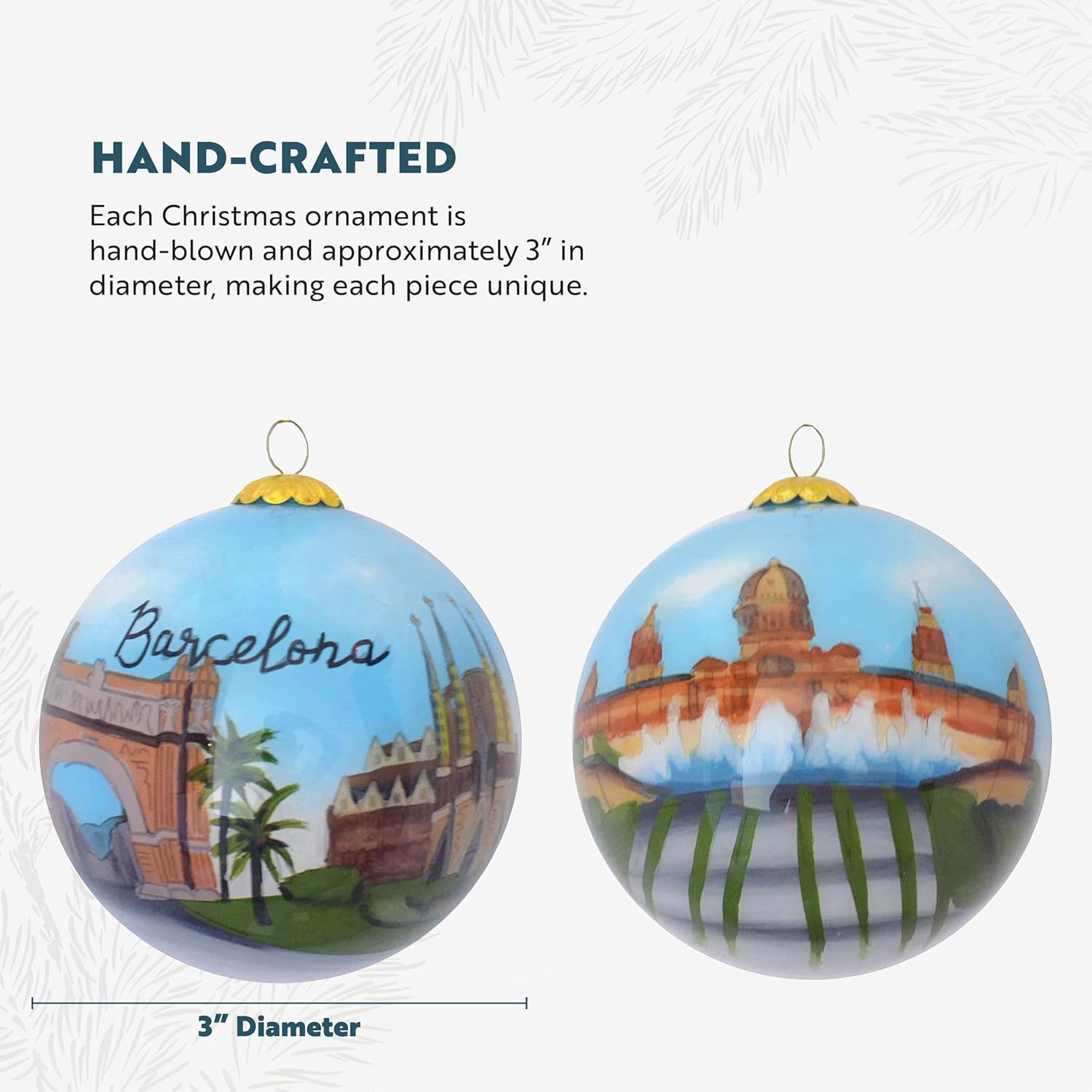 Hand Painted Christmas Ornament, Blown Glass, Hanging Tree Ornament, Holiday Decor, Europe, Barcelona
