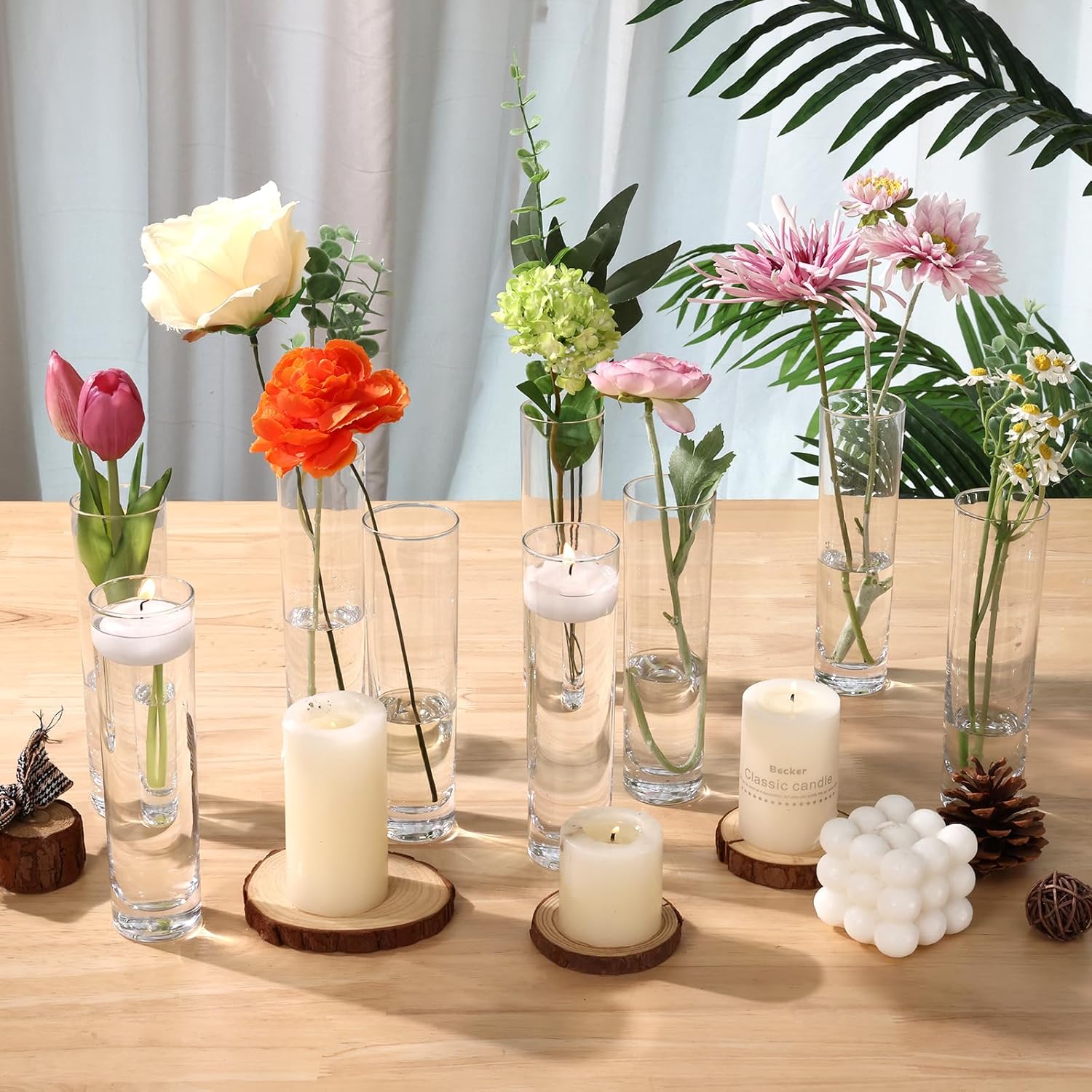 Fixwal 15 Pack Glass Cylinder Bud Flower Vases for Centerpieces Clear Small Glass Vases for Wedding Decorations,Handmade Clear Glass Vases for Party Decor,Cylinder Vases in Bulk for Home Decor - Image 2