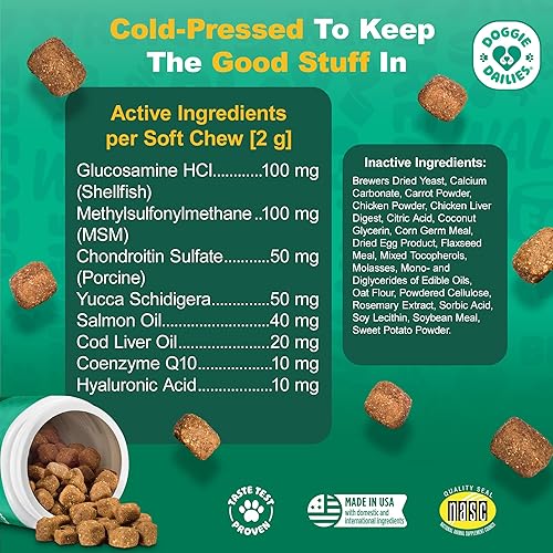 Miniatura 5 de Doggie Dailies, Suplemento de cadera y articulaciones para perros, condroitina glucosamina, masticables prémium para cadera y articulaciones para
