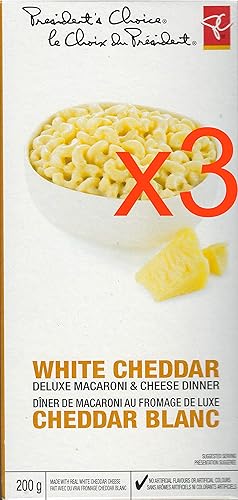 Presidents Choice - Cena de macarrones con queso cheddar blanco (3 cajas) 7.05 oz {Importado de Canadá}