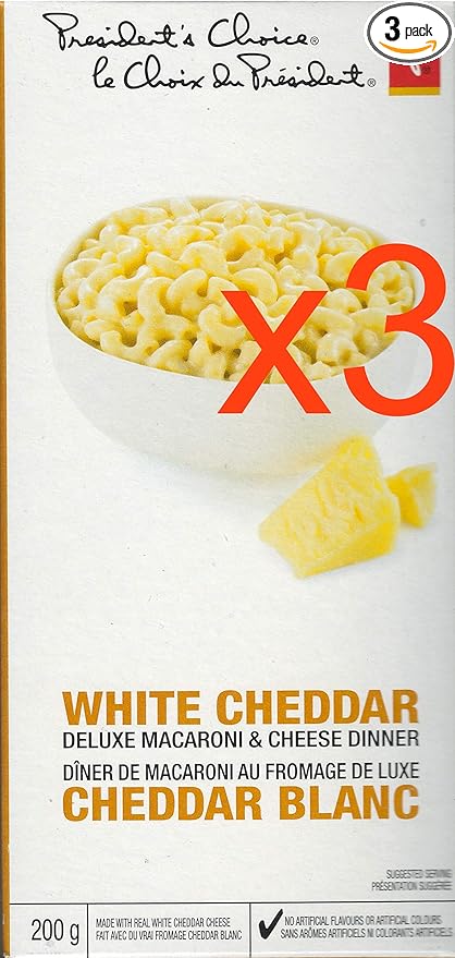 Presidents Choice White Cheddar Deluxe Macaroni & Cheese Dinner (3 Boxes) 200g {Imported from Canada}