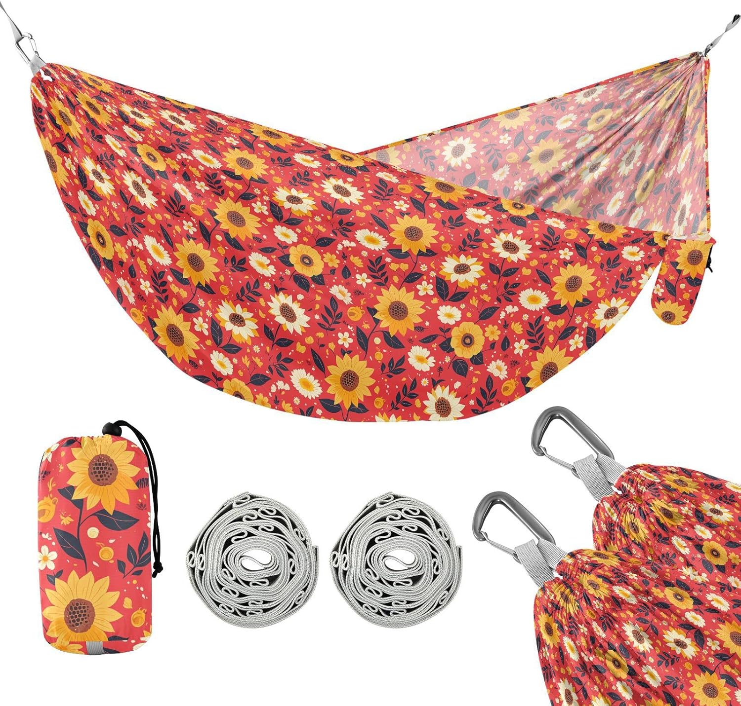 Retro Sunflowers Red Hammocks with Tree Straps Hammock for Tree for Camping Travel Accessories