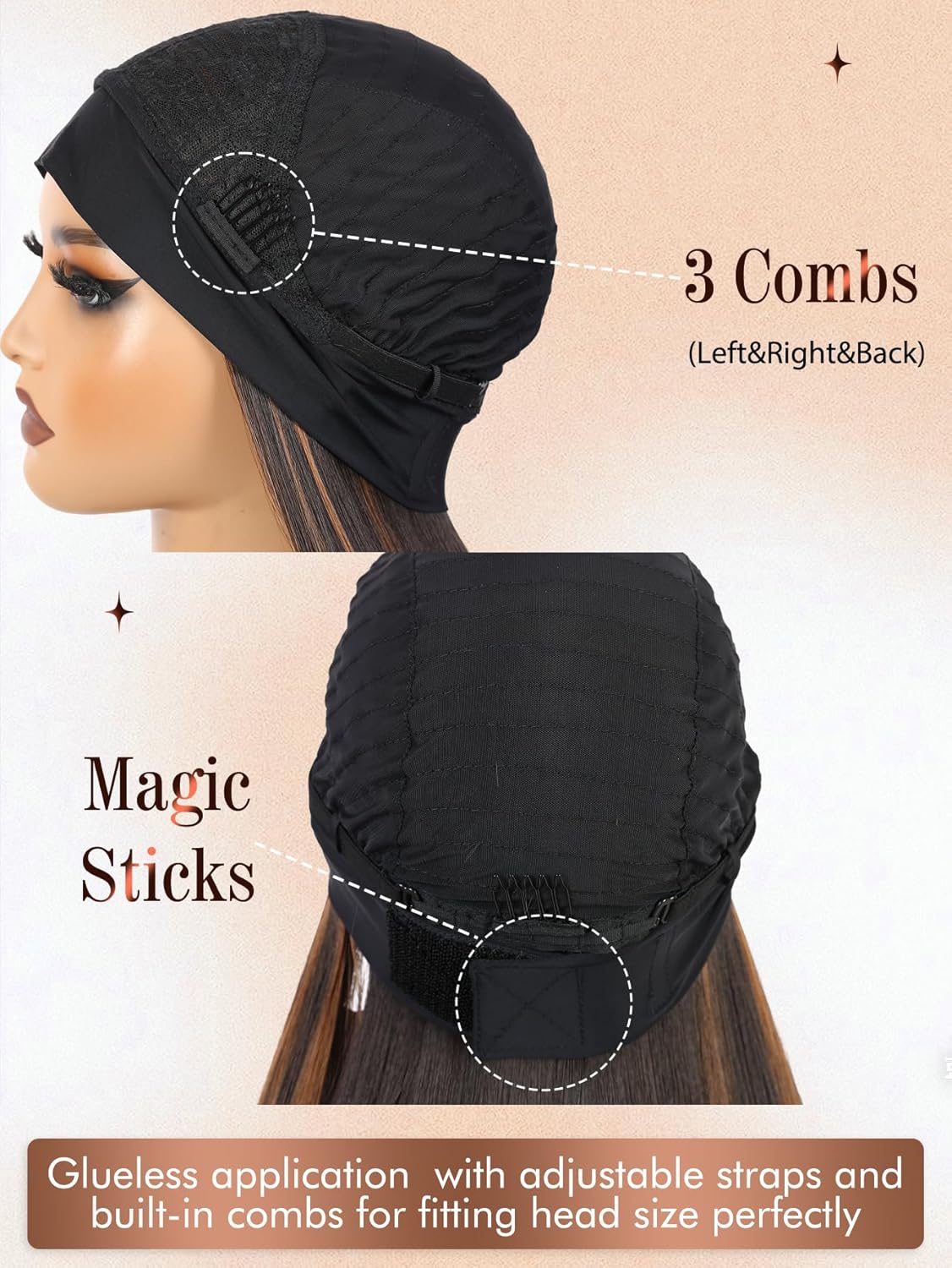 WIGNEE Highlight Long Headband Wig Straight 32 Inch Half Wigs For Black Women Mixed Brown Wear and Go Synthetic Hair Daily Use