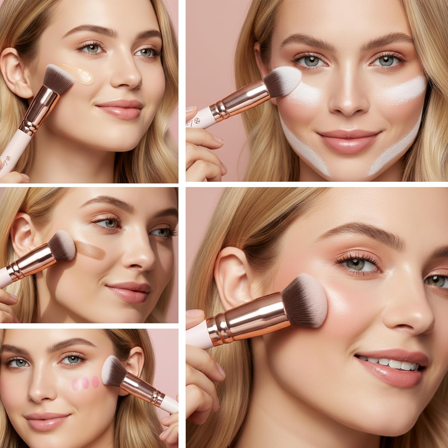 Kabuki Makeup Brush Set - Foundation Powder Blush Concealer Contour Brushes - Perfect for Liquid, Cream or Mineral Products - 10 Pc Collection with Premium Synthetic Bristles for Eye and Face Cosmetic