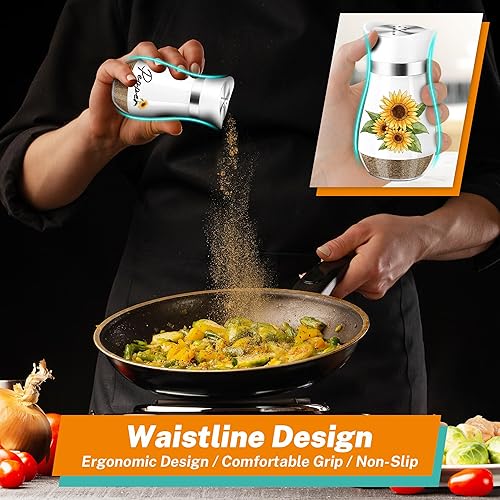 Miniatura 45 de Juego de saleros y pimenteros, coctelera de sal y pimienta con fondo de vidrio de 4 onzas con tapa de acero inoxidable para mesa de cocina, Rojo