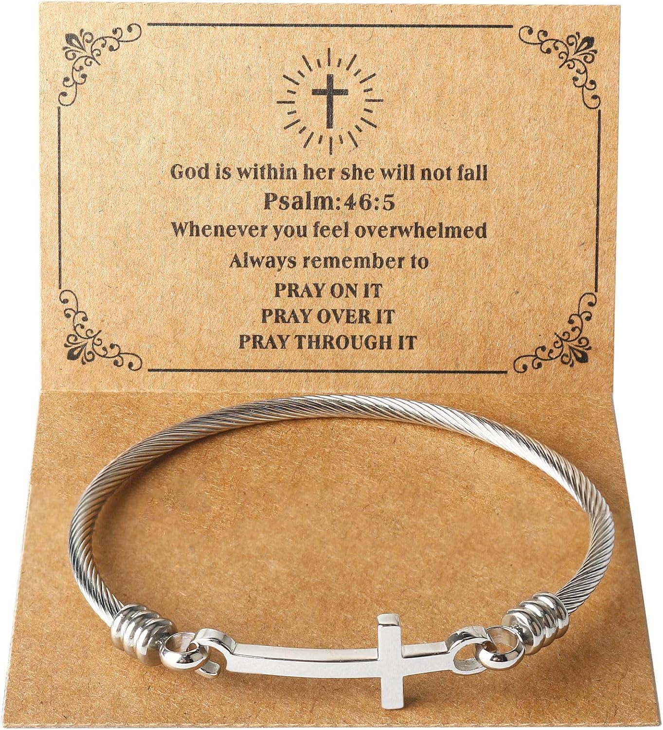 DS Religious Gift for Her Christian Cross Bracelet Bible Verse God is Within Her She Will Not Fall Inspirational Bracelets For Women Stainless Steel Jewelry Gift To Daughter Best Friend