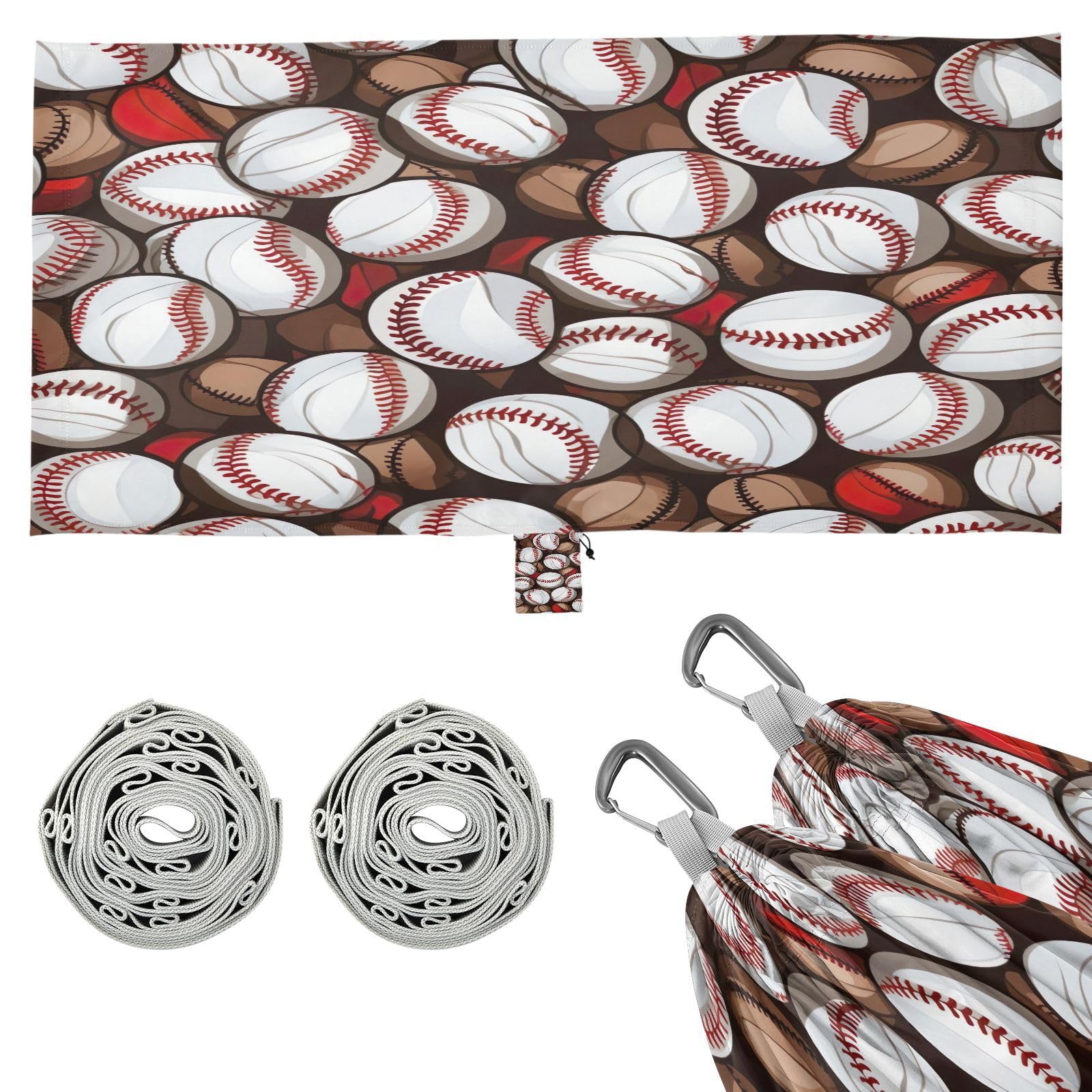 ATTX Baseball Balls Pattern Camping Hammock - Lightweight & Portable Hammocks, Heavy Duty 330lbs Capacity for Indoor, Hiking, Backpacking, Travel, Backyard, Beach#326