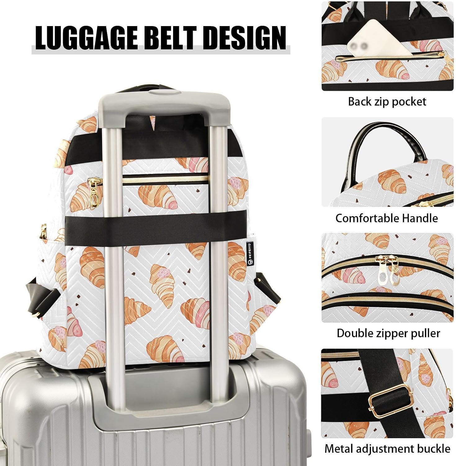 Cute Pink Cream Bread Backpack Purse for Women Shoulder Bag Fashion Daypack Ladies Handbag Lightweight Travel Bag Rucksack