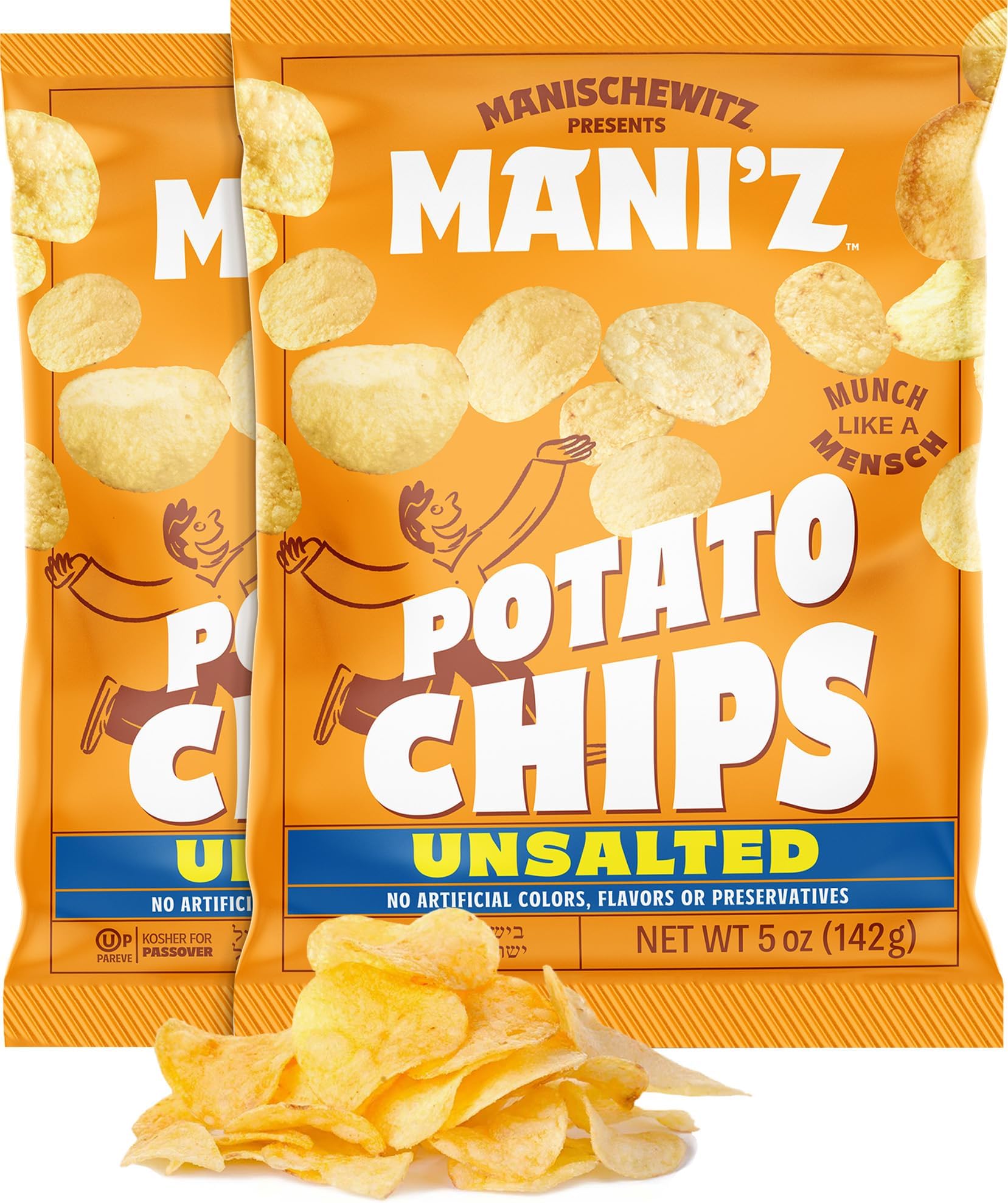 Manischewitz Unsalted Potato Chips 5oz (2 Pack) | Crispy & Delicious | No Artificial Colors, Flavors or Preservatives | Kosher for Passover