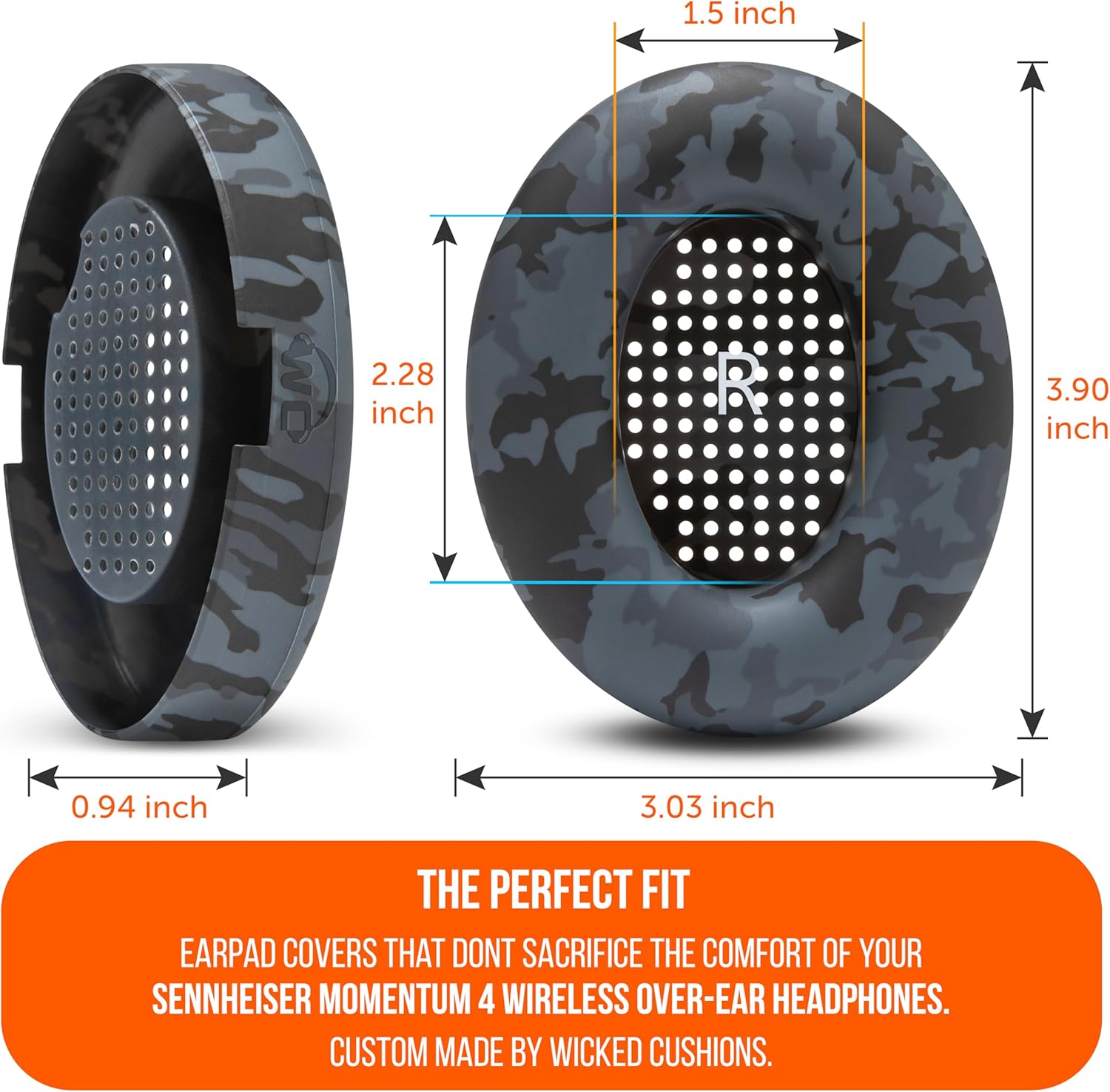WC SweatZ Momentum 4 - Patented Earpad Covers for Sennheiser Momentum 4 Wireless Over Ear Headphones by Wicked Cushions | Sweatproof & Easily Washable | Black Camo - Image 6